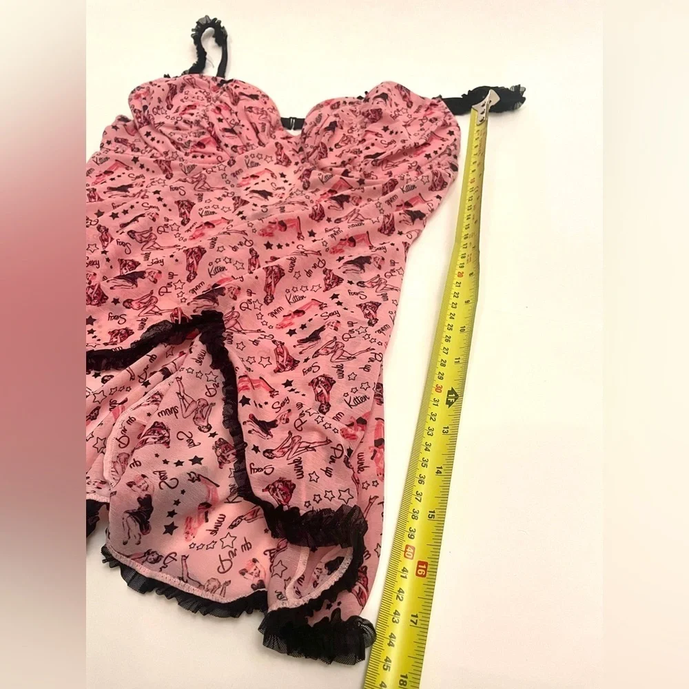 LOVE LA SENZA Cute Pink Graphic Print Lingerie Chemise Teddy. Size L - Picture 6 of 6